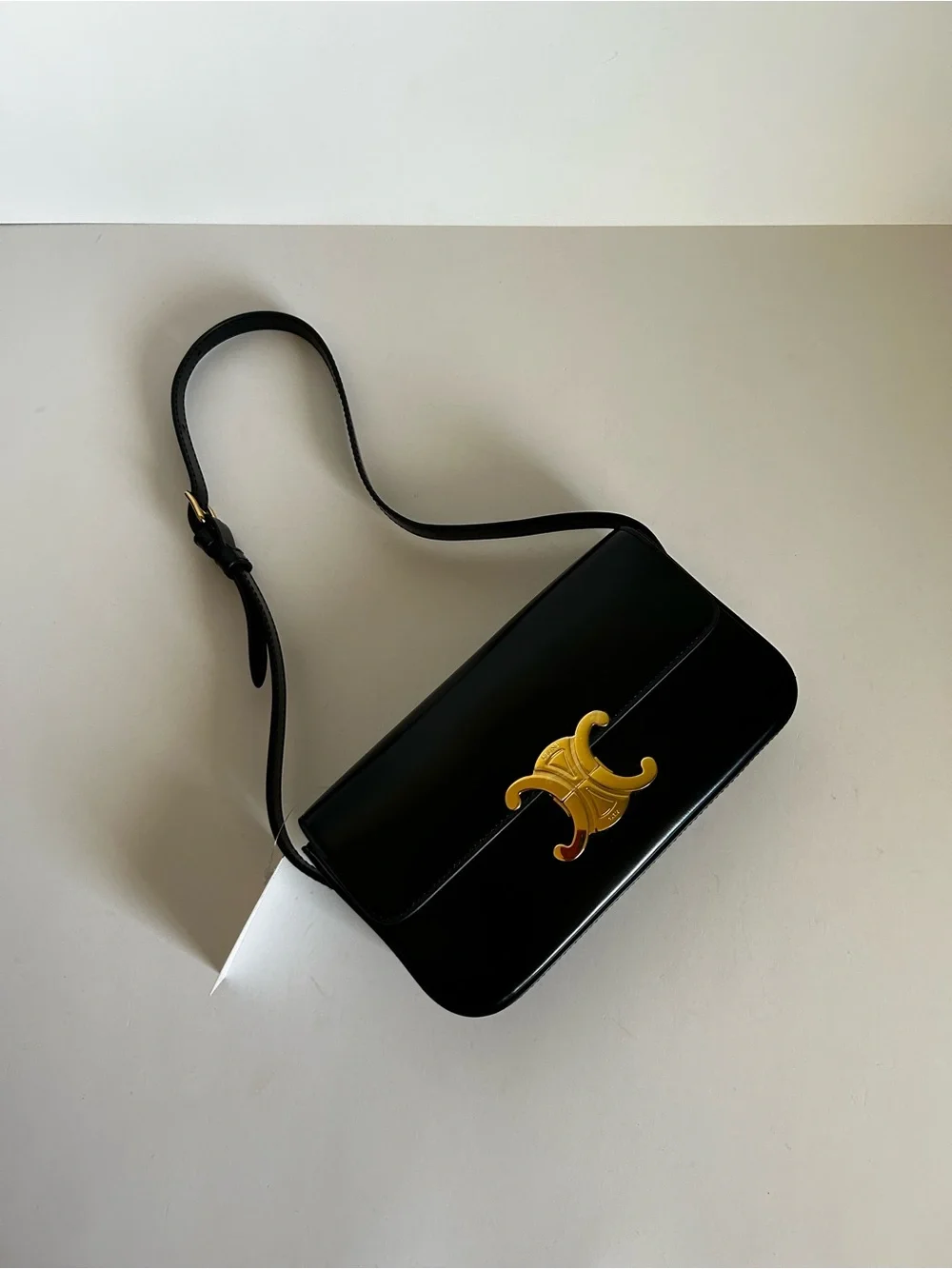 Celine Black Shoulder Bag with Gold Triomphe Clasp